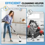 HOOFUN Electric Spin Scrubber, Cordless Bath Tub Power Scrubber with Long Handle & 7 Replaceable Heads, Detachable as Short Handle, Shower Cleaning Brush Household Tools for Bathroom & Tile Floor - Image 3