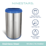 Nine Stars Kitchen Trash Can, 13 Gallon Stainless Steel Garbage Bin with No Lid, Blue - Image 3