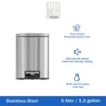 Better Homes & Gardens Bathroom Trash Can, 1.3 Gallon Small Stainless Steel Step Garbage Bucket Bin with Soft Close Lid, Silver - Image 2