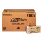 Marcal PRO Folded Paper Towels 1-Ply 10 1/8" x 12 7/8 " 150/Pack 16 Packs/CT P100N - Image 3