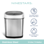 Nine Stars Automatic Bathroom Trash Can, 3 Gallon Plastic Motion Sensor Garbage Bin with Soft Close Lid, Teal - Image 3