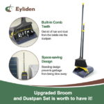 Eyliden New Thicker Broom and Dustpan Set with Extendable Long Handle and Dustpan Comb, Grey and Yellow - Image 2