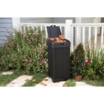 Keter Baltimore 38 Gallon Resin Outdoor Kitchen Trash Can Duotech Garbage Can, Black Woodlook - Image 2