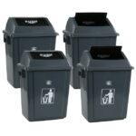 Buyitt 4 Packs Medium Garbage Bin with Lid, Plastic Kitchen Waste Bin, Grey