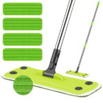 cisilov Microfiber Mops for Hardwood Floor Cleaning, Flat Floor Mop with 4 Washable Pads for Home Kitchen Bathroom, Green