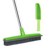 LandHope Rubber Broom for Clean Indoor&Outdoor,50'' Handle Carpet Rug Rake & Pet Massage Brush,Green