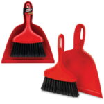 Libman High Power Whisk Broom and Dustpan Combo with Red Handle and Black Fibers