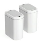 Nine Stars Automatic Bathroom Trash Can, 2-Gallon Plastic, Motion Sensor Hands-Free Soft-Close Lid Garbage Bin, White 2 pack