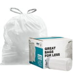 Plasticplace Trash Bags, Compatible with simplehuman Code B (200 Count) White Drawstring Garbage Liners 1.6 Gallon / 6 Liter, 12.5" x 15.5"