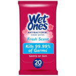 Wet Ones Antibacterial Hand Wipes, Fresh Scent, 20 Ct Travel Pack, Hypoallergenic