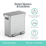Better Homes & Gardens Kitchen Trash Can, 18 Gallon Stainless Steel Recycle Step Garbage Bin with Dual Compartment Lid, Silver - Image 2