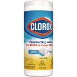 Clorox 01594 7 in. x 8 in. 1-Ply Disinfecting Wipes - Crisp Lemon, White (35/Canister, 12 Canisters/Carton) - Image 2